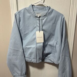 S’edge Baby Blue vegan leather Women's Bomber Jacket NWT